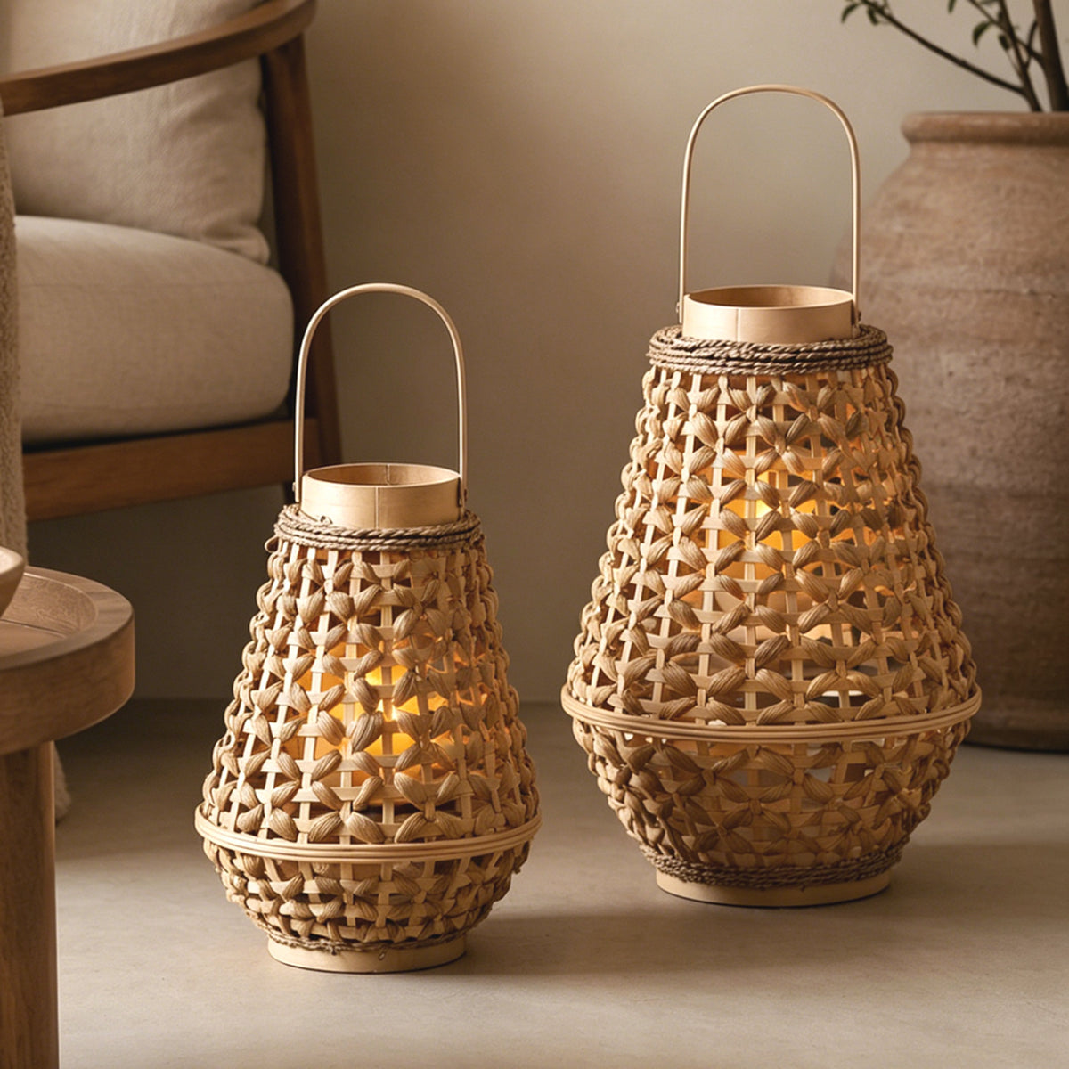 Elegante Laterne aus geflochtenem Rattan Brehn