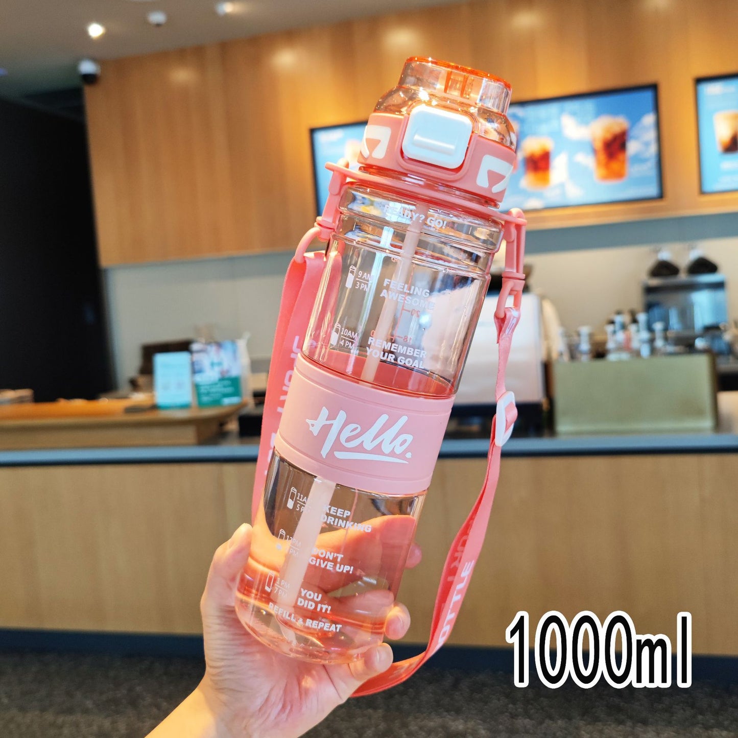 Damen große Sport-Trinkflasche mit motivierenden Zeitmarkierungen Brehn