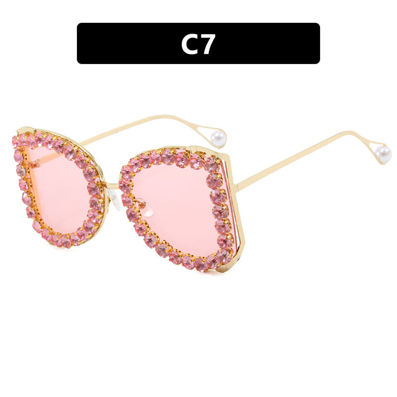Damen extravagante Katzenaugen-Sonnenbrille mit funkelndem Strassrahmen Brehn