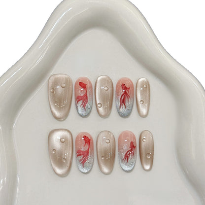 Künstlerisches Press-On Nagelset mit einzigartigem Fischdesign