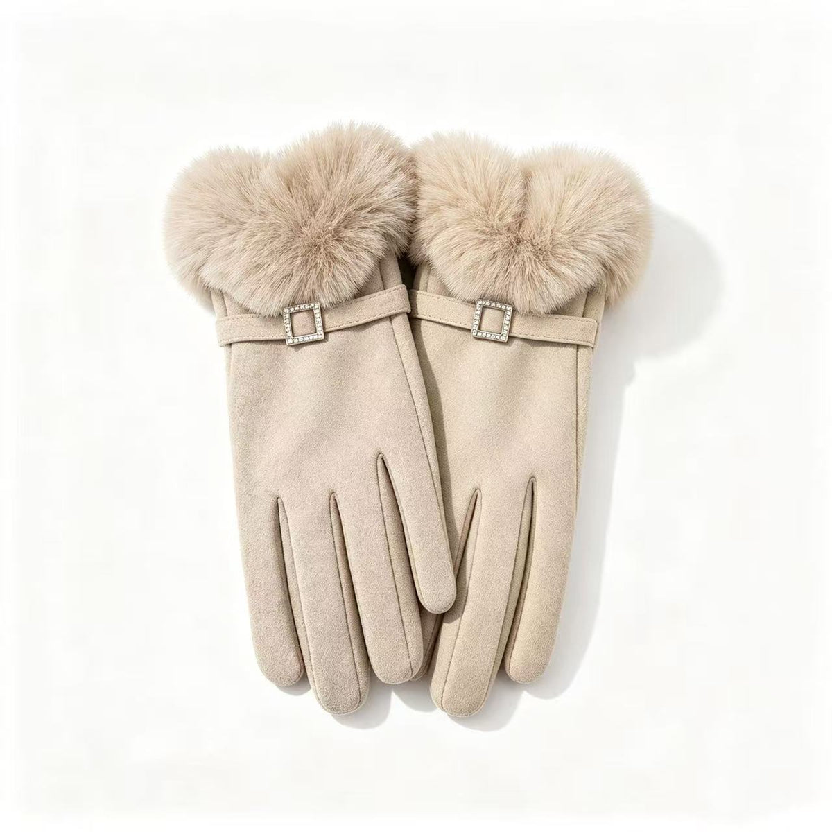 Luxus Faux-Fur-besetzte Kleid Handschuhe Brehn