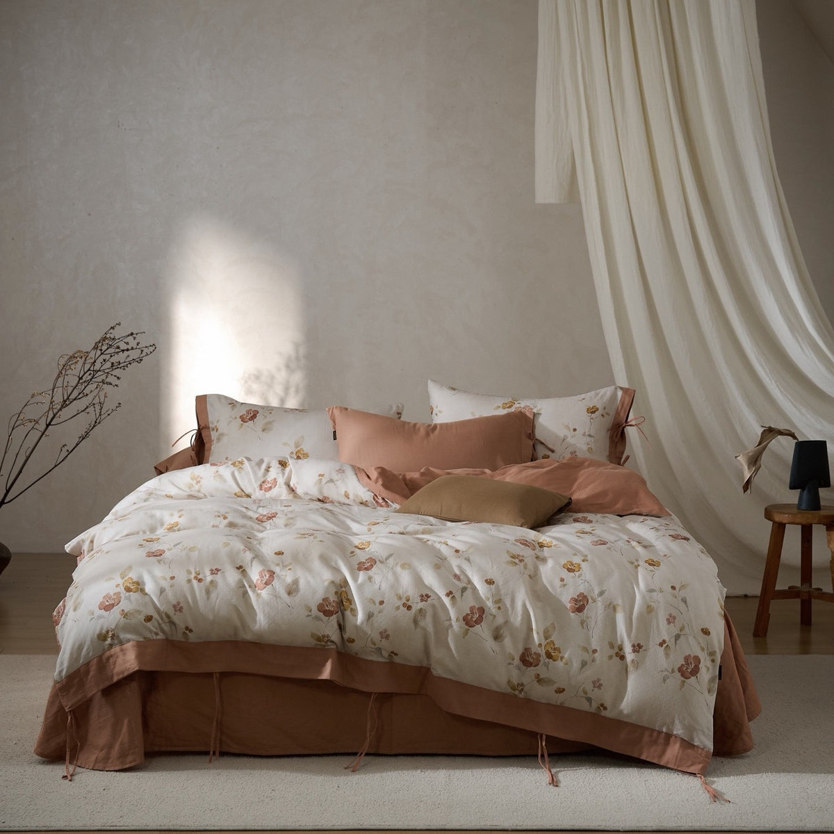 Blumen Baumwoll-Satin Wendebettwäsche Set mit einfarbigen Oxford-Kissenbezügen
