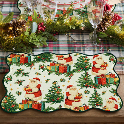 Weihnachtliches abwischbares Tischset mit gewelltem Saum und nostalgischem Santa‑Motiv Brehn