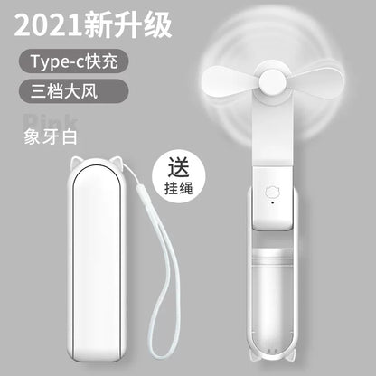 Unisex Einheitsgröße faltbarer wiederaufladbarer Dreifach-Handheld-Mini-Ventilator mit integriertem Powerbank USB-C und USB-A Anschlüssen sowie Handgelenksschlaufe Brehn