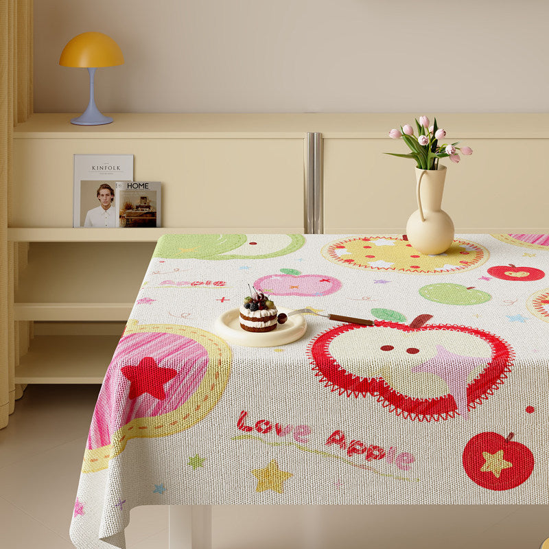 Decorative Cotton-Linen Tablecloth with Playful Apple-Star Print
