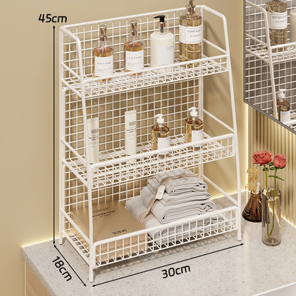 Multi-Ebenen Drahtgitter Arbeitsplattenorganizer mit schrägem Rahmen und belüfteten Mesh-Regalen