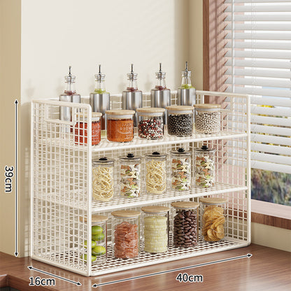 Kompakter zweistufiger Metallgitter-Theken-Gewürz- und Vorratsglas-Organizer