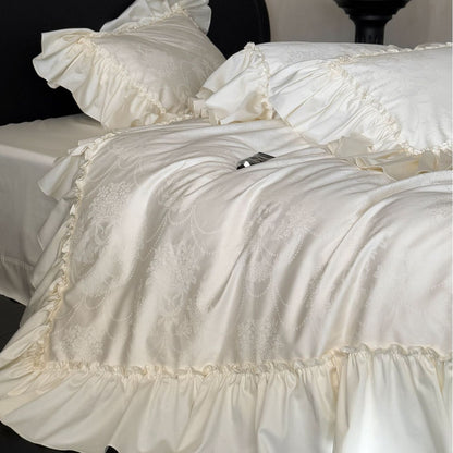 Rüschige Luxus-Baumwoll-Satin-Bettwäsche mit frillenden Dekokissenbezügen