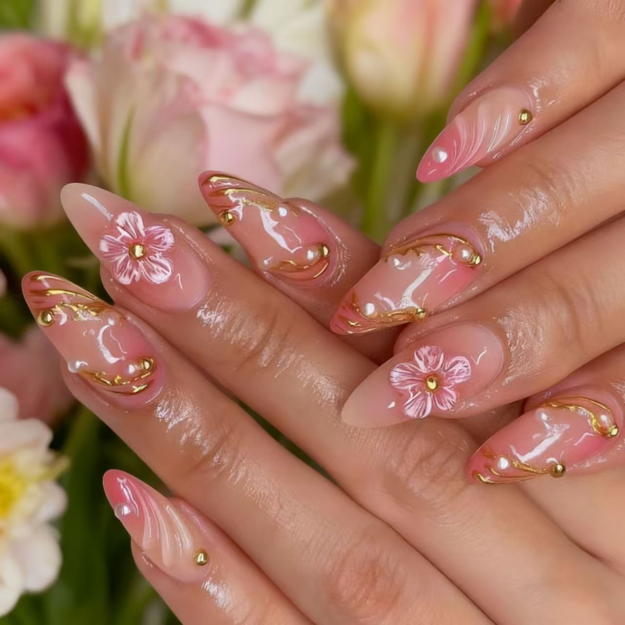 Blumen- und Dekorative Press-On Nagelset Brehn