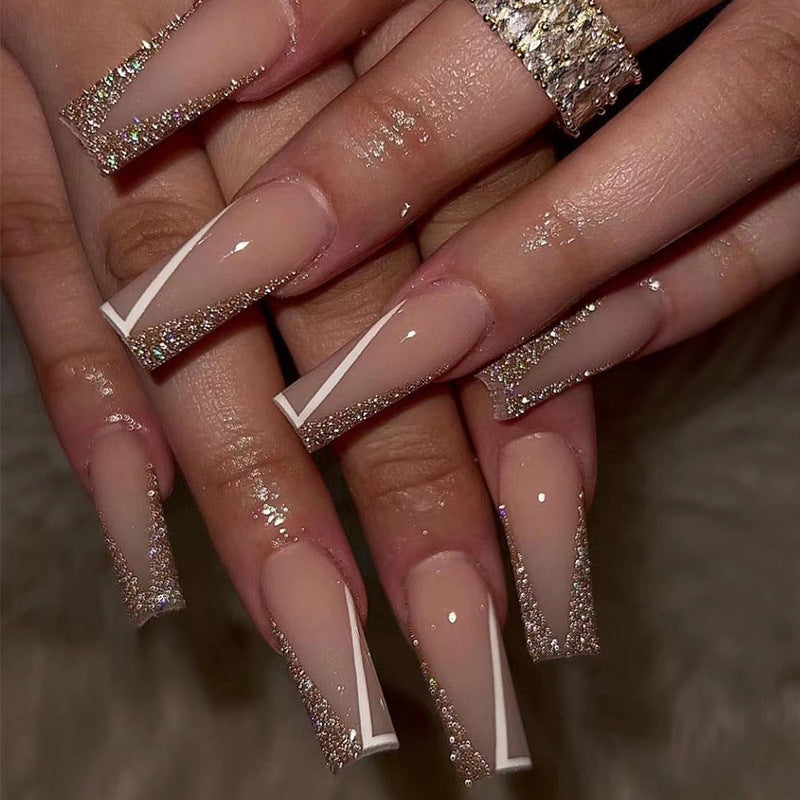 Elegante Glitzer Französisch Tip Acrylnägel Brehn