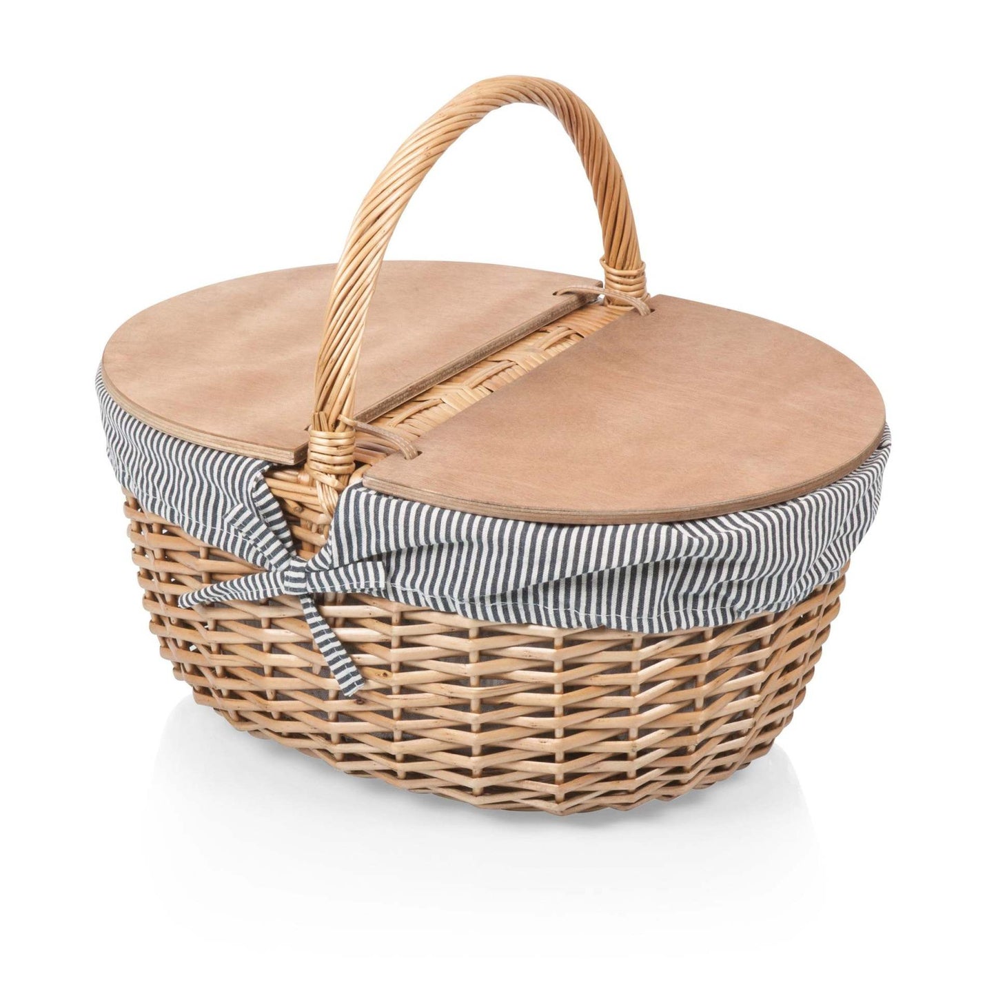 Damen Picknickkorb mit praktischem Holzdeckel und gestreiftem Innenfutter Brehn