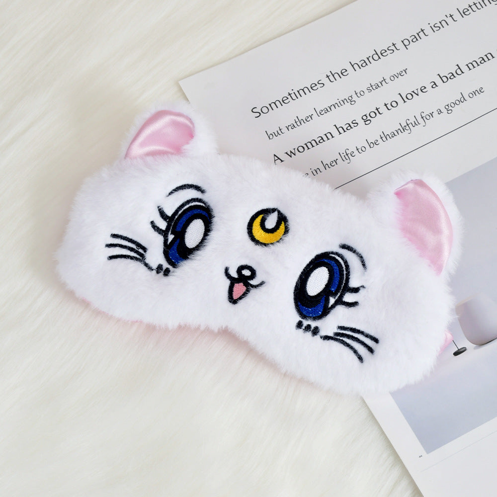 Damen nan flauschige Schlafmaske mit besticktem Katzenmotiv und weichen Komfortohren Brehn
