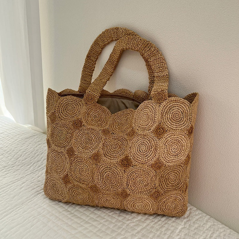 Handgefertigte Strohtasche mit Geometrischem Muster Brehn