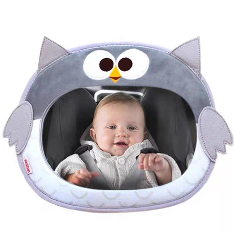 Rückwärts gerichteter Baby-Autospiegel mit plüschigem Eulenbezug und verstellbarem Riemen