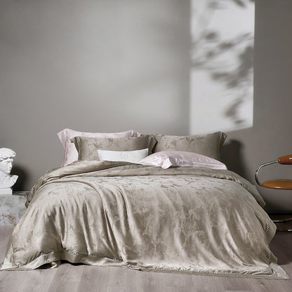 Luxuriöses Satin-Jacquard Wellenbettbezugset mit Halbstich und Kissenbezügen