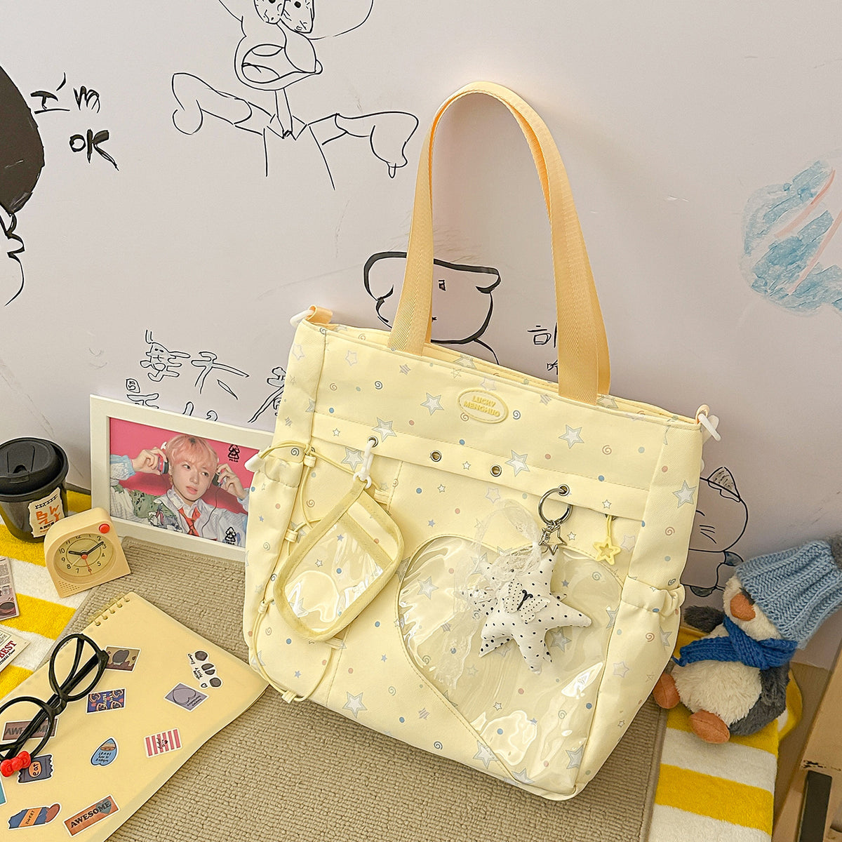 Stylische Multi-Taschen Stern-Applikation Rucksack Brehn