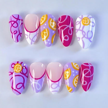 Kunstnagelset mit farbenfrohen und kreativen Designs Brehn