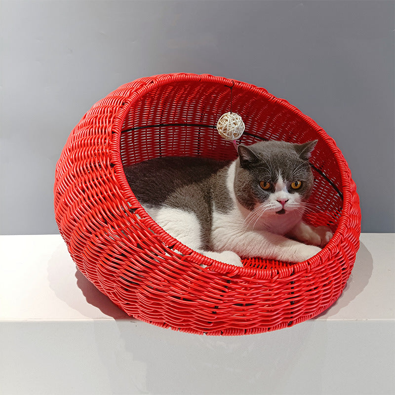 Gemütliches Katzenbett aus geflochtenem Naturmaterial Brehn