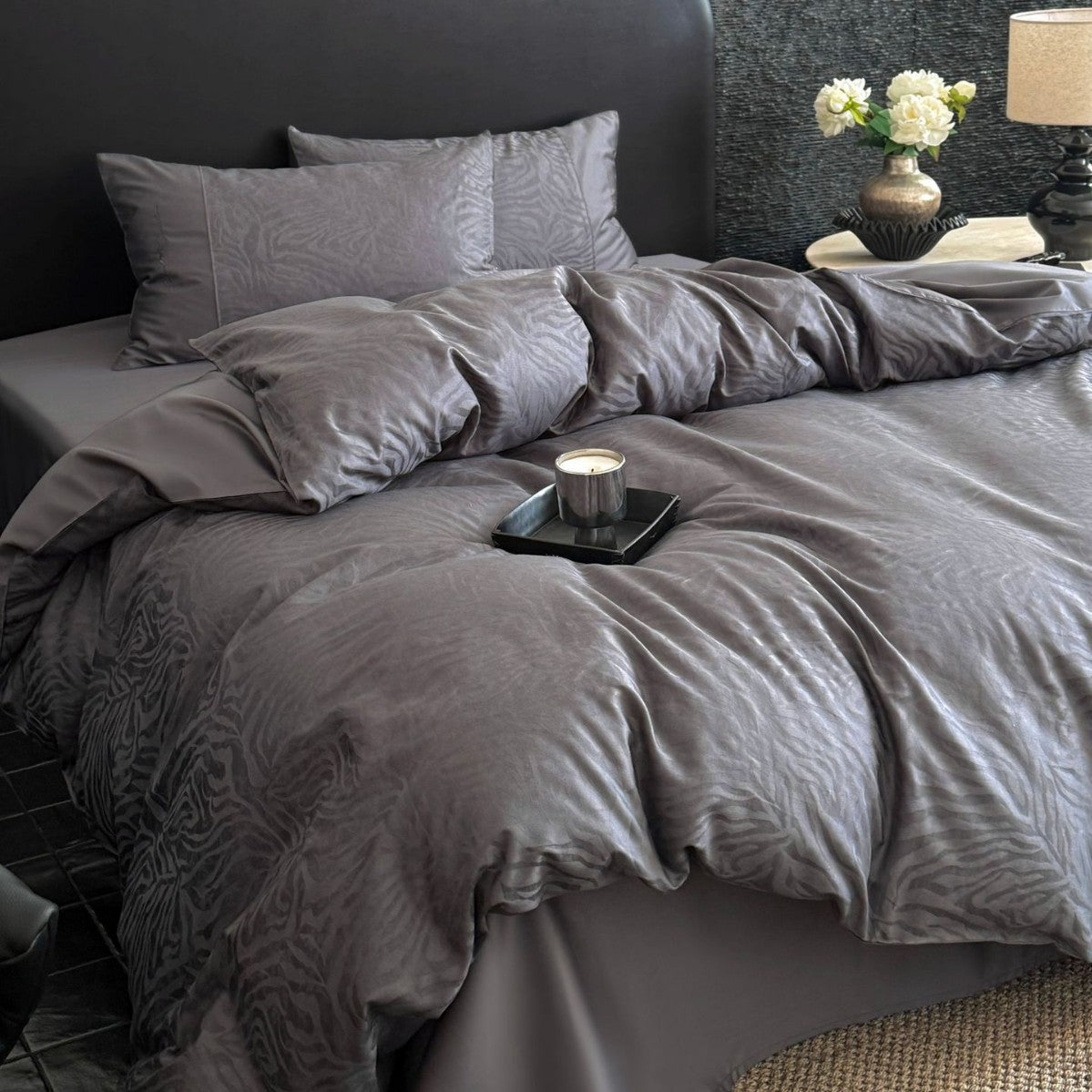 Bettbezug-Set aus Baumwoll-Satin mit dezenter Zebrajacquardstruktur Brehn