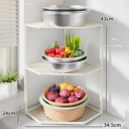 Drei-Ebenen-Eck-Küchenarbeitsplatten-Organizer-Regal mit belüfteten Metalltabletts
