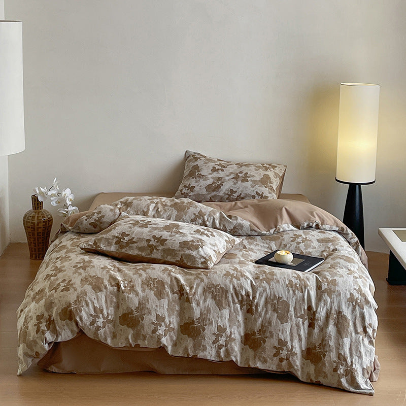 Luxuriöses Baumwoll-Bettwäsche-Set mit abstraktem Floralem Druck und Wendefunktion