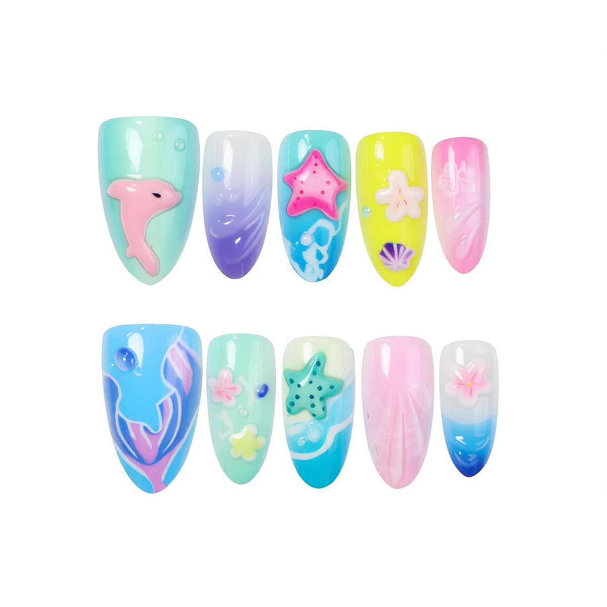 Ozean-inspiriertes thematisches Press-On Nagelkunstset Brehn