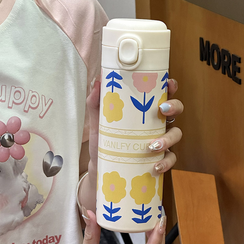 Damen Isolierflasche mit niedlichem Blumenmuster Brehn