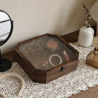 Vintage achteckige Holz-Schmuckbox
