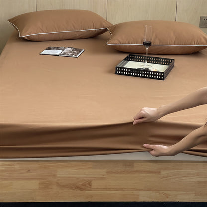 Tief-Taschen Elastisch Stretch Percale Spannbettlaken Set mit Paspel-Kissenbezügen