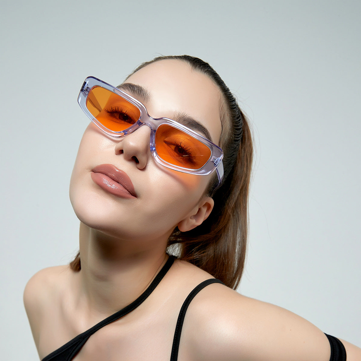 Damen modische quadratische Sonnenbrille mit modernem hochglänzendem Kunststoffrahmen Brehn
