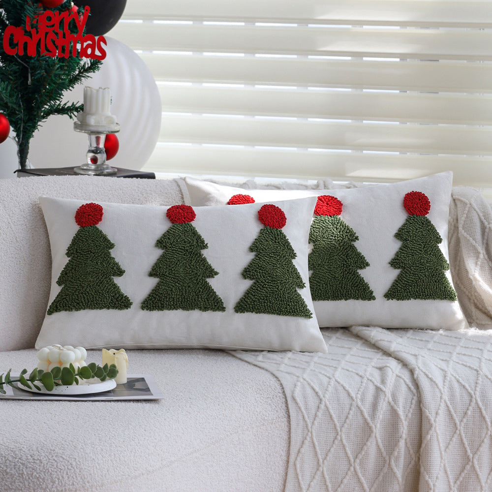 Rechteckiger dekorativer Kissenbezug mit tufted Tannenbaum-Applikation Brehn