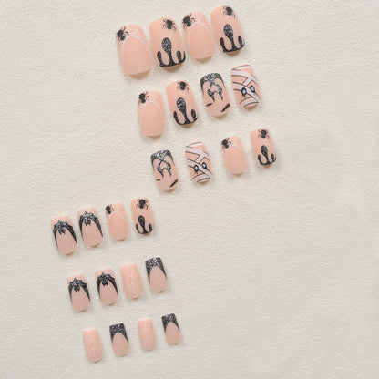 Halloween Kunstnagelset mit gruseligen Spinnen- und Netzdesigns Brehn