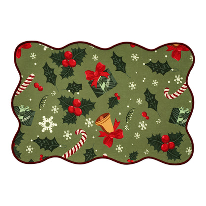 Weihnachtliches abwischbares Tischset mit gewelltem Saum und nostalgischem Santa‑Motiv Brehn