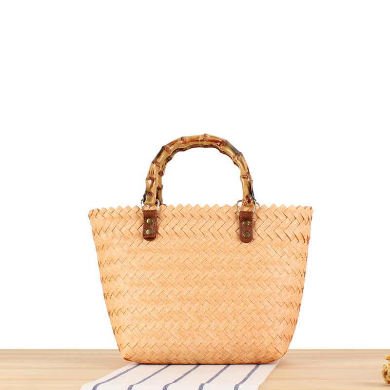 Elegante Basttasche mit Bambusgriffen Brehn