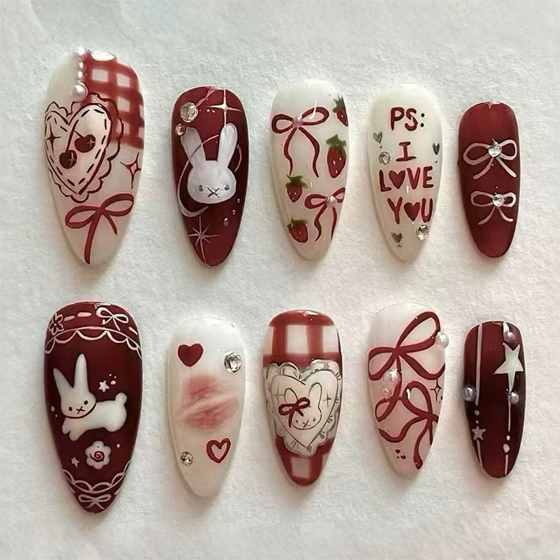 Künstlerisches Floral- und Stern-Applikationen Press-On Nagelset Brehn