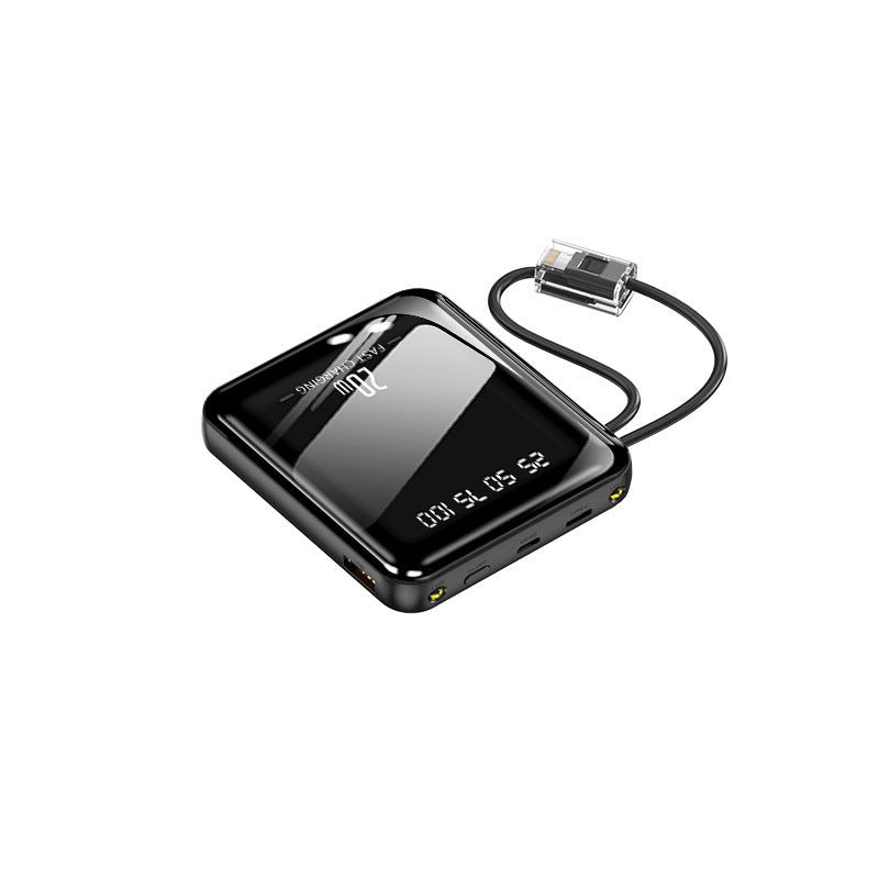 tragbare schnelle Powerbank mit integriertem Ladekabel und digitaler Anzeige Brehn
