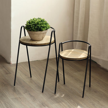 Moderner Hocker mit Holzsitz und Metallgestell Brehn