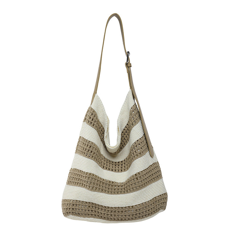 Gestreifter Woven Slouchy Tote