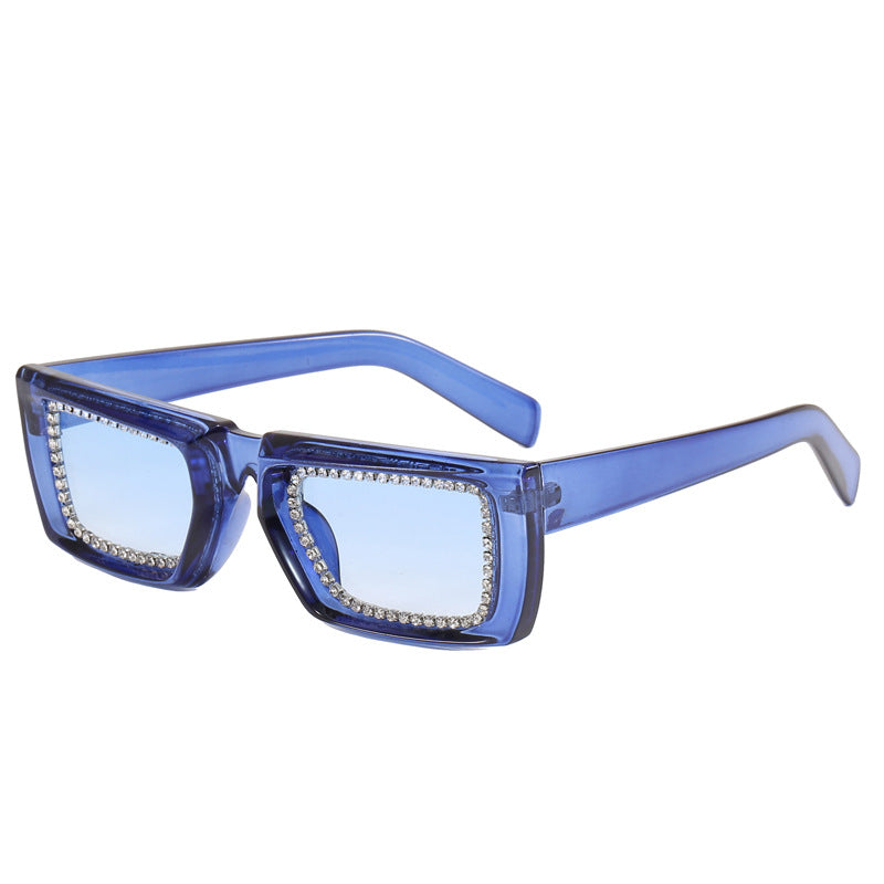 Damen extravagante quadratische Sonnenbrille mit glitzerndem Rahmen Brehn