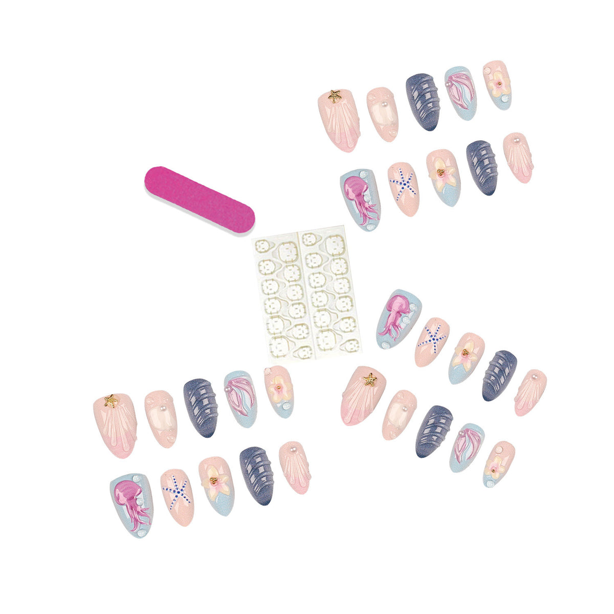 Ozean-inspiriertes künstlerisches Press-On-Nagel-Set