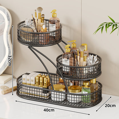 Dreischichtiger Mesh-Vanity- und Arbeitsplatten-Organizer mit integriertem Taschentuchslot und Metallgitterkörben