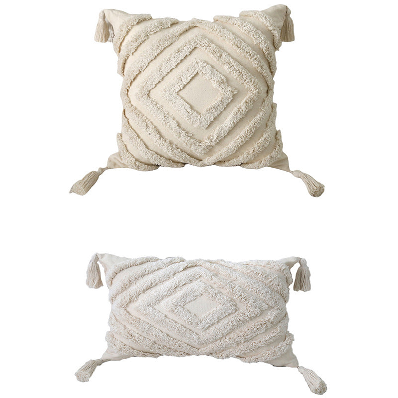 Dekoratives Boho-Puschelkissen mit strukturiertem Diamant-Tufting