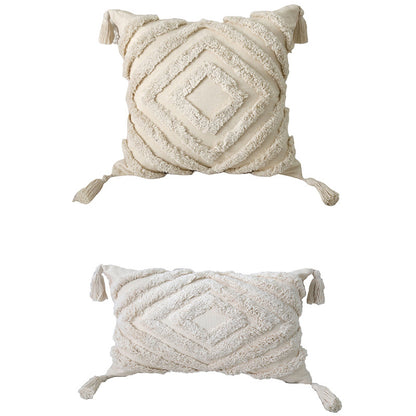 Dekoratives Boho-Puschelkissen mit strukturiertem Diamant-Tufting