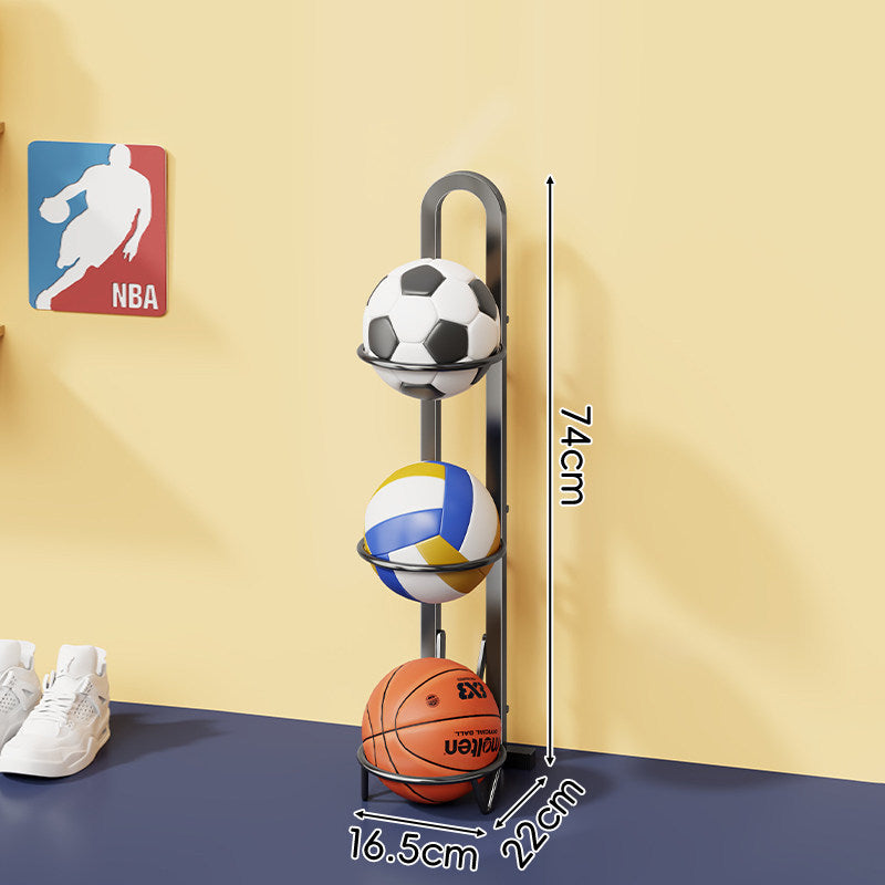 Dreistufiger vertikaler Sportballlagerregal mit wandfertigem Sockel und kreisförmigen Halterungen
