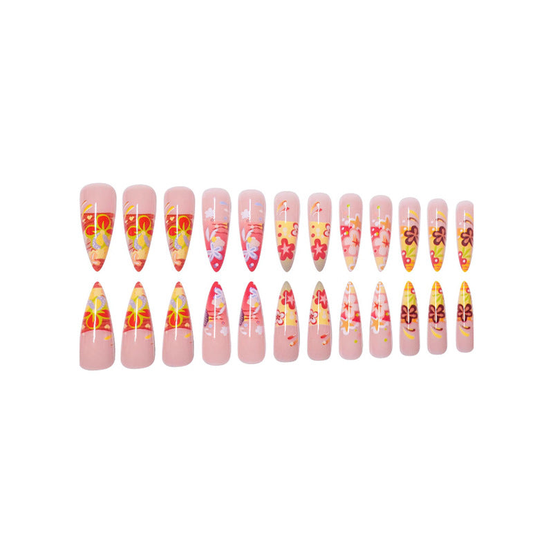 Künstlerische florale Stiletto Press-On Nägel Brehn