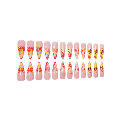 Künstlerische florale Stiletto Press-On Nägel Brehn