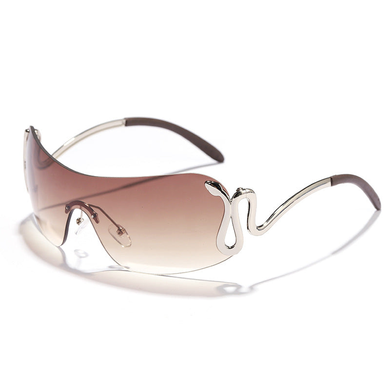 Damen modische futuristische Sonnenbrille mit geschwungenem Rahmen Brehn
