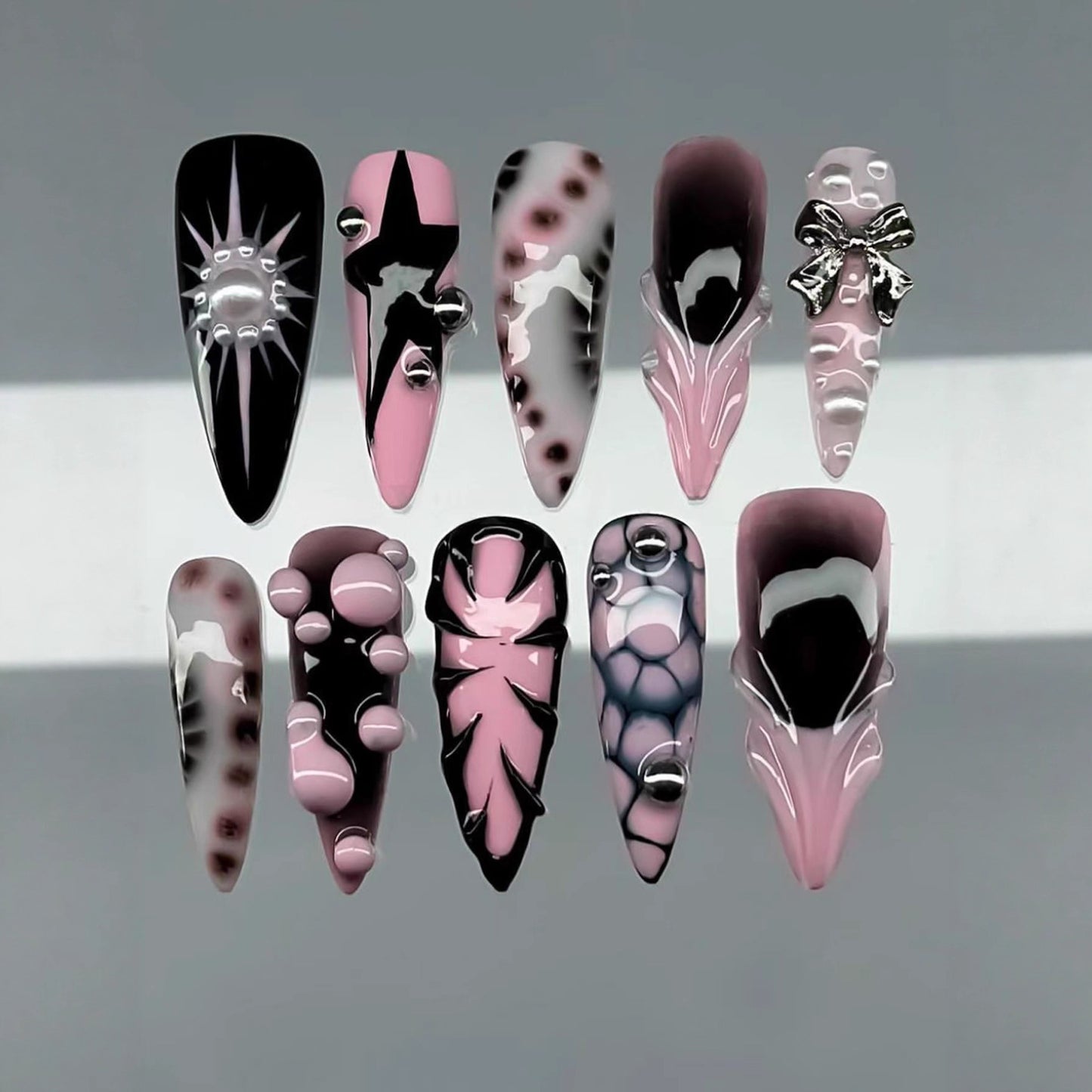 Ozean-inspiriertes 3D dekoratives Press-On-Nagel-Set Brehn