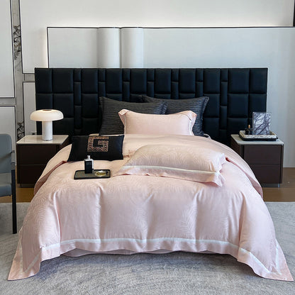 Premium-Bettwäscheset aus Baumwollsatin mit dezentem Blattmuster und feiner Kederkante