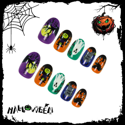 Halloween Kunstnagelset mit gruseligem Geister-, Kürbis- und Spinnenmuster Brehn